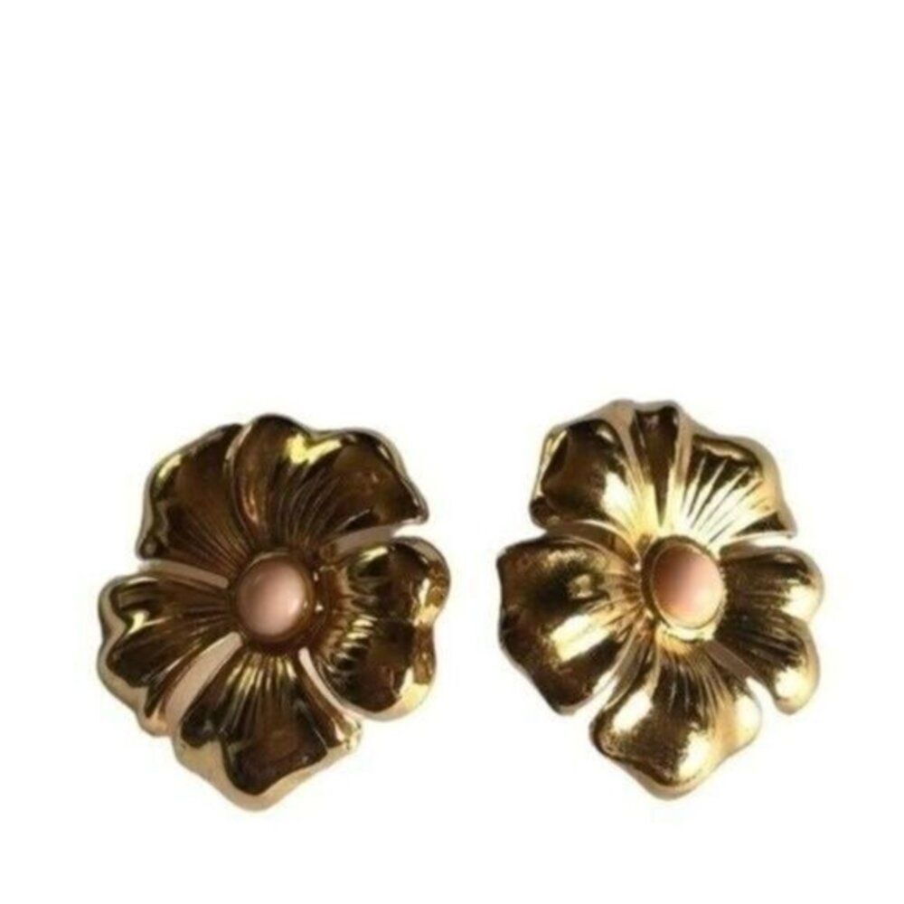 Gold Flower Brooch Set Vintage Floral earrings‎ Fashion Costume Jewelry